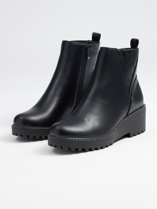 Leatherette wedge boots black 45º back view