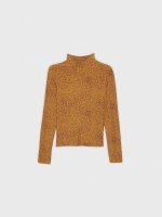 %Pto% Print turtleneck t-shirt brown
