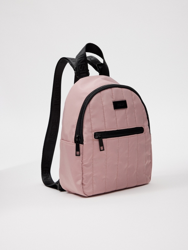 Mochila casual de nylon cor-de-rosa rosa vista lateral 45º