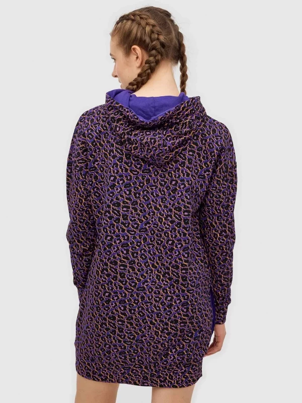 Sudadera long fit animal print violeta vista media trasera