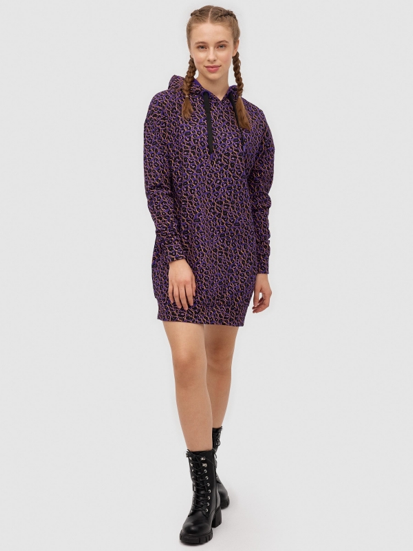 Long fit animal print sweatshirt violet front view