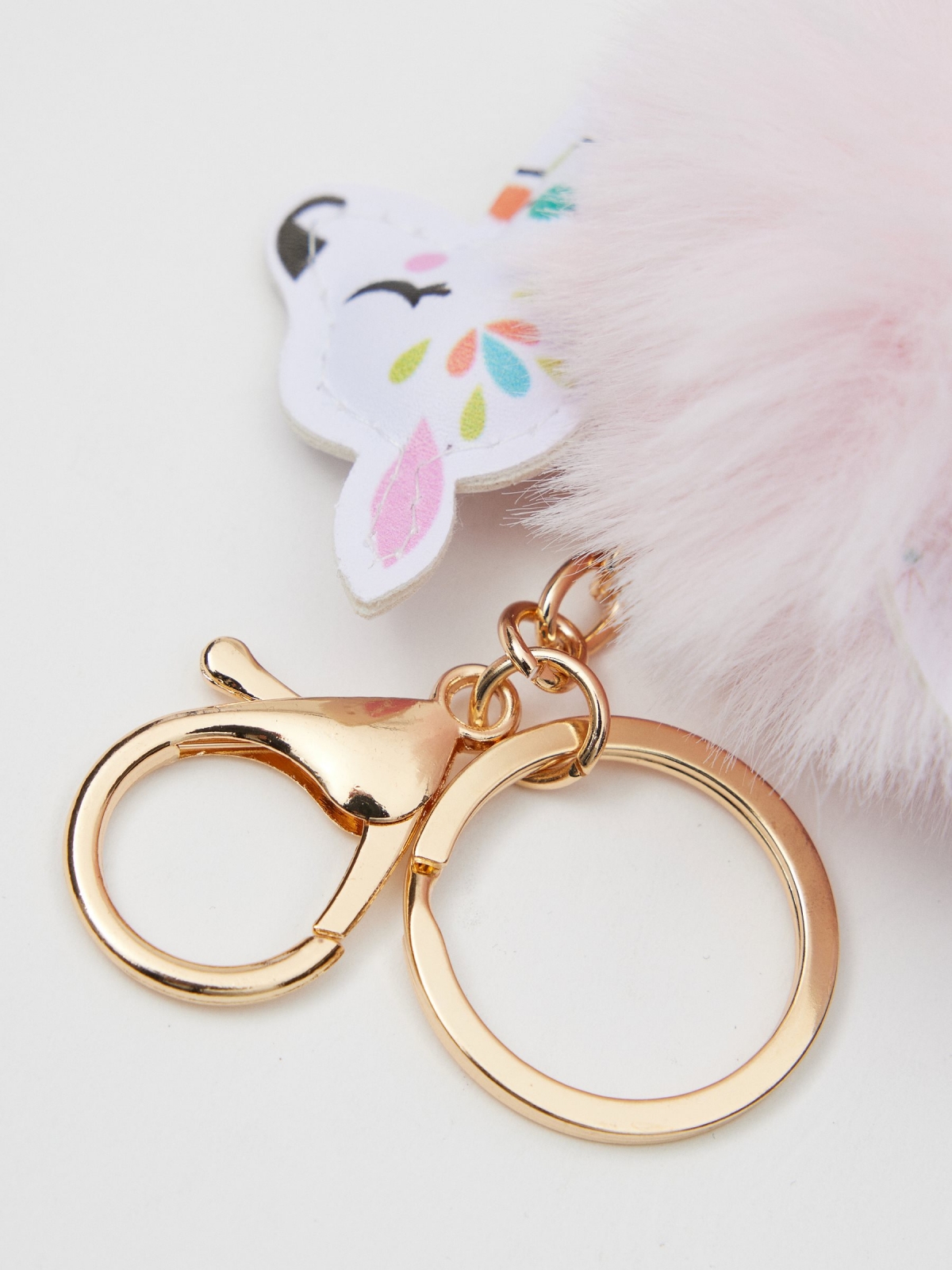 Llama pompom keychain pink detail view