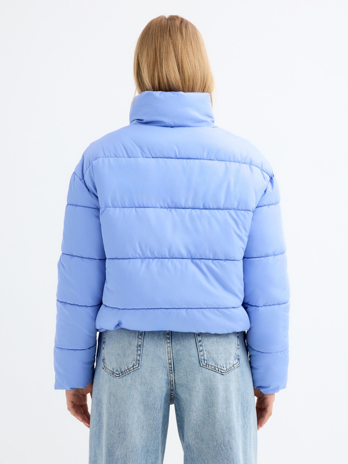 Oversized crop coat blue middle back view