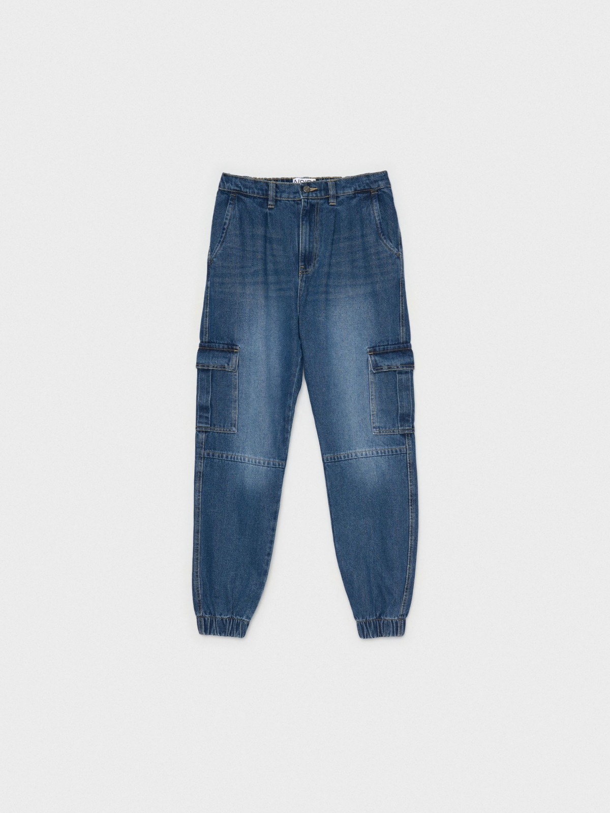 Denim cargo mom jeans blue detail view