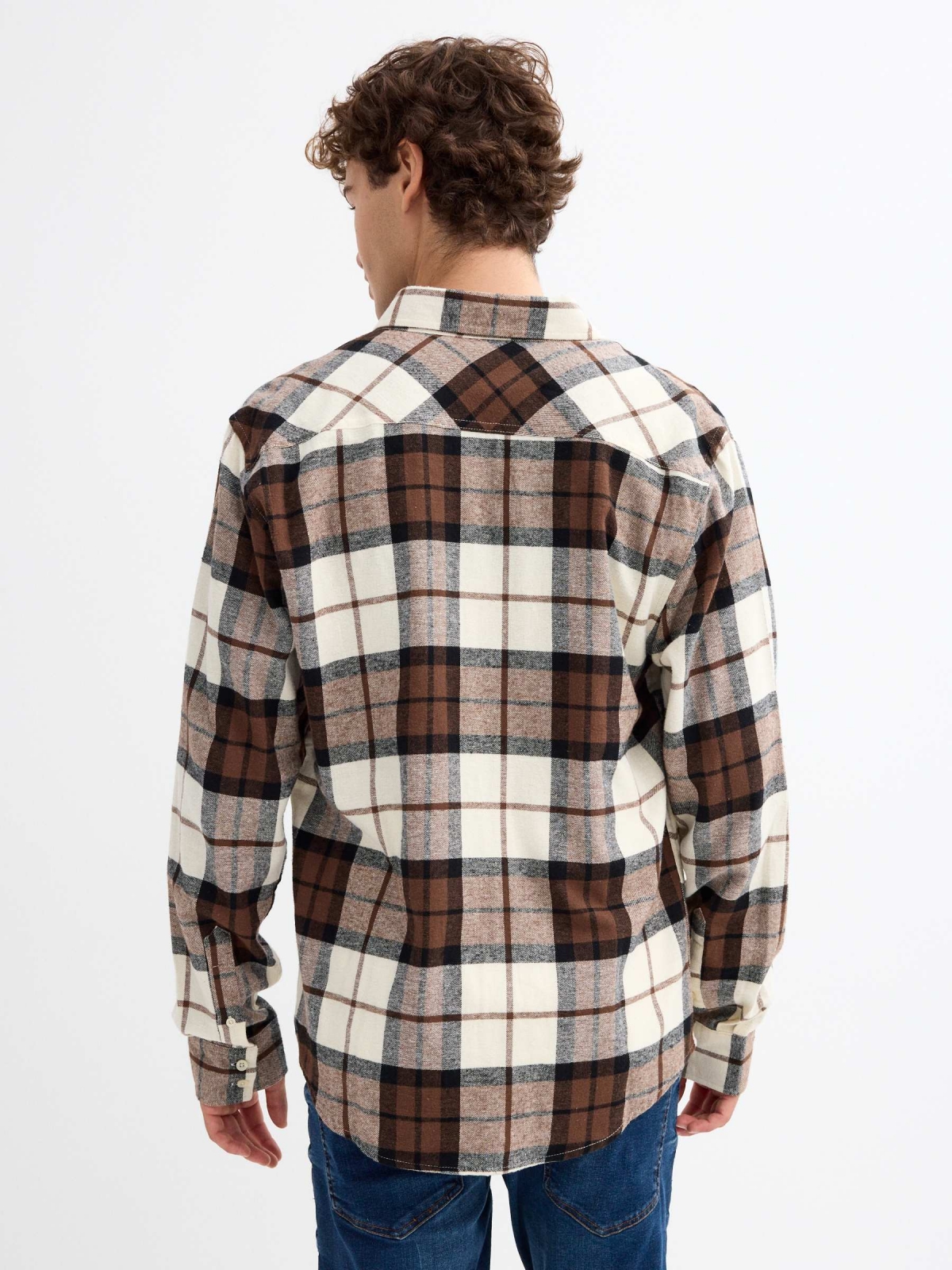 Plaid flannel shirt brown middle back view