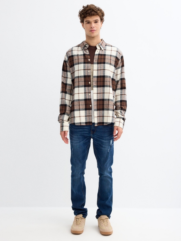 Plaid flannel shirt brown general front view