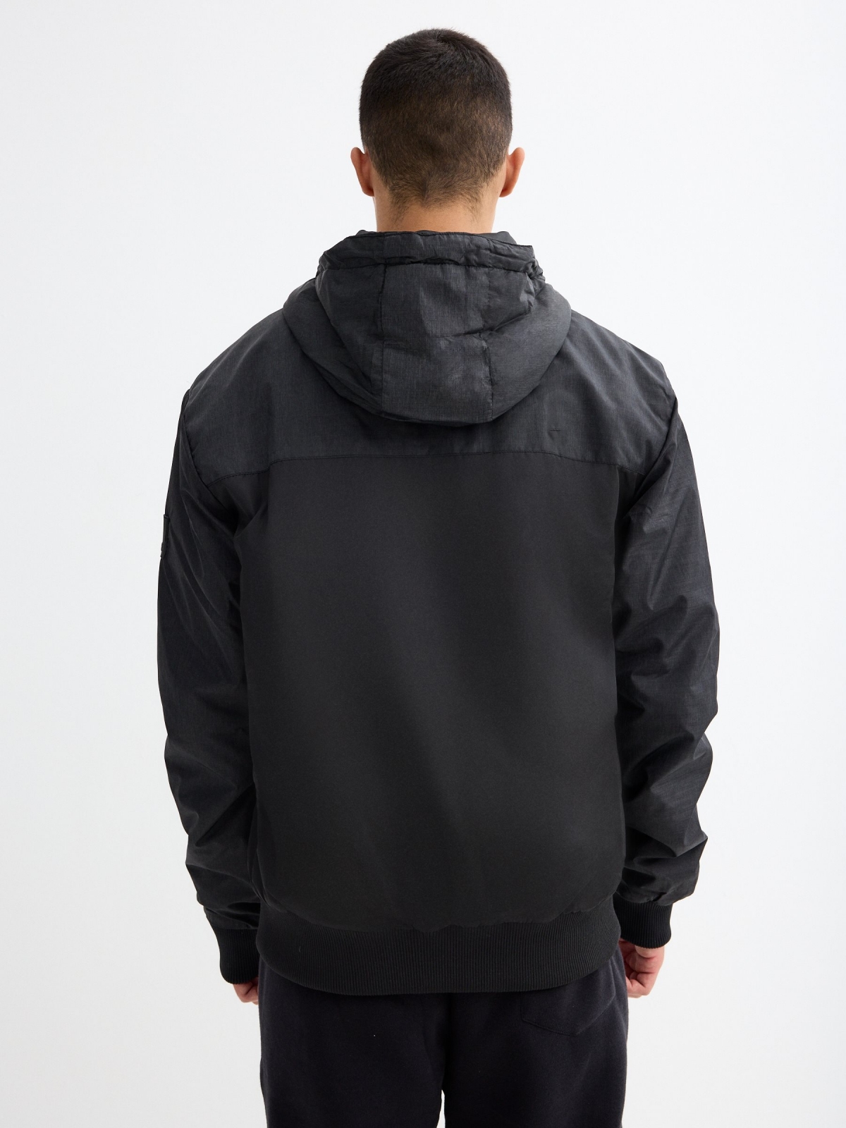 Nylon jacket colour block graphic black middle back view