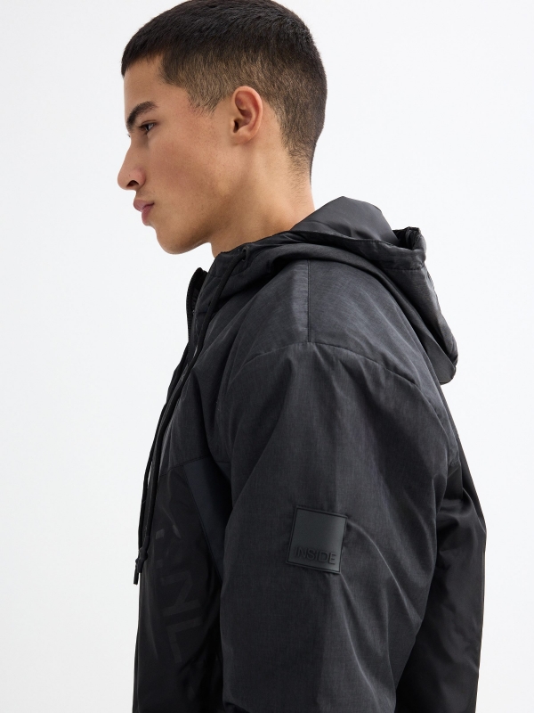 Nylon jacket colour block graphic black detail view