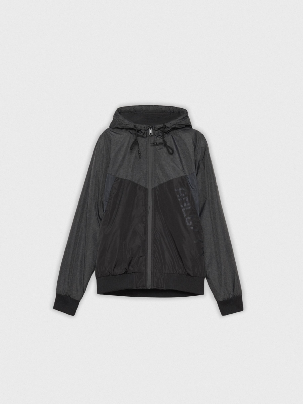  Nylon jacket colour block graphic black front view