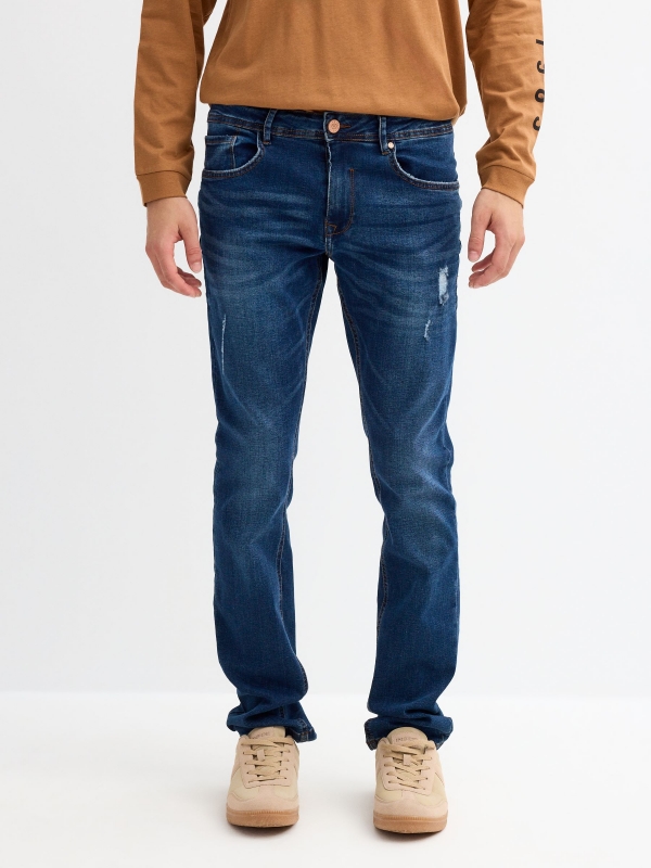 Dark denim slim jeans blue middle front view