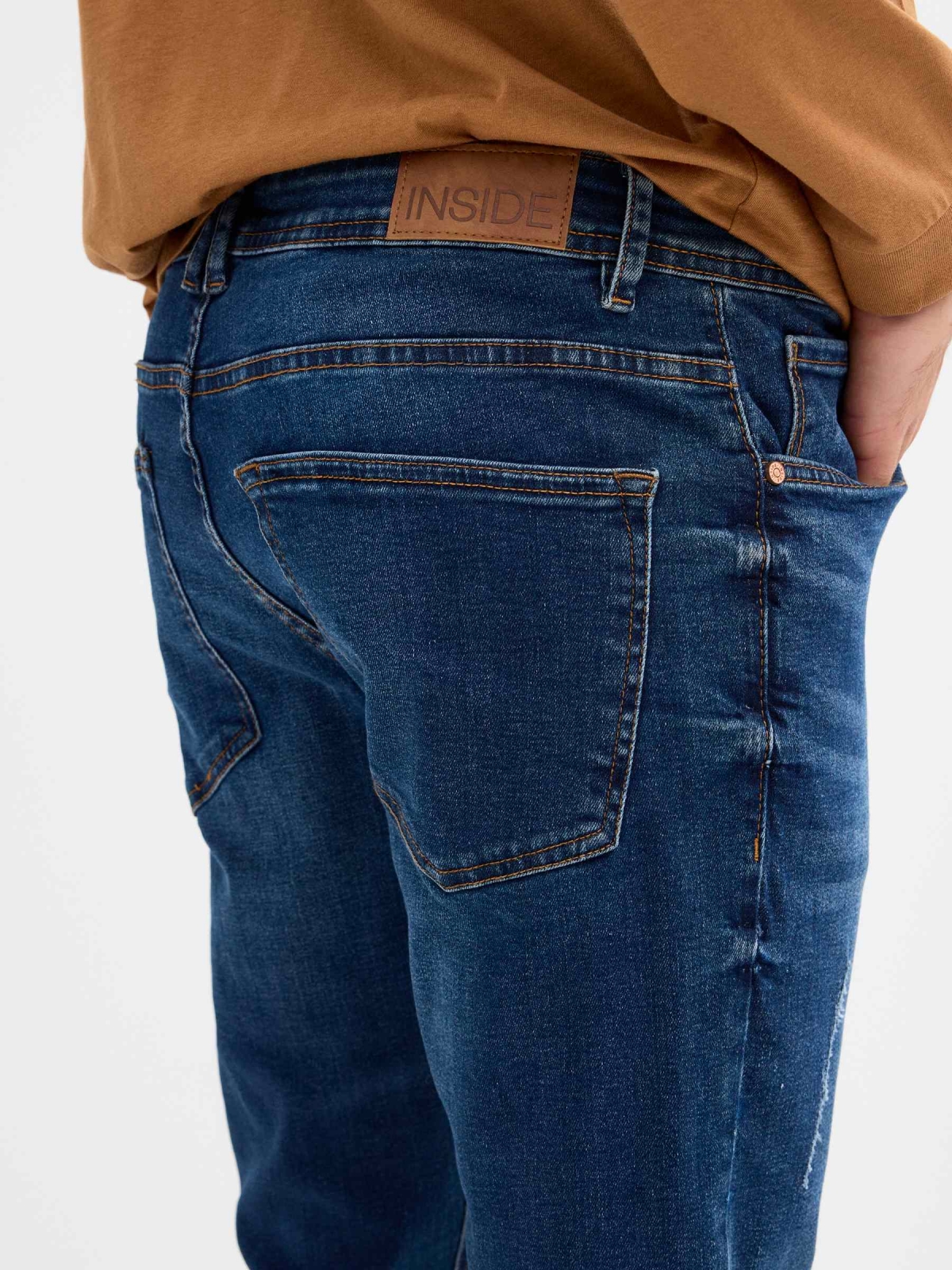 Dark denim slim jeans blue detail view