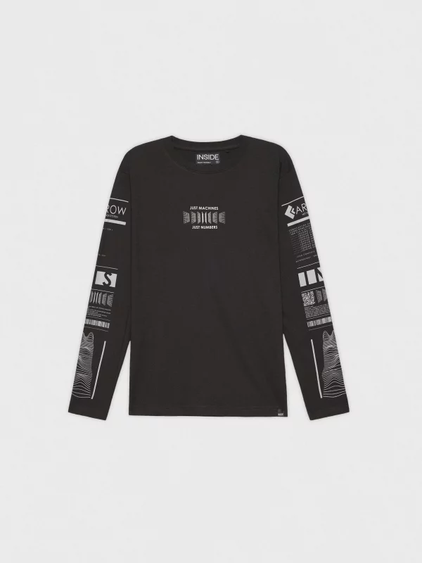 T-shirt com estampado Cyber nas mangas preto vista detalhe