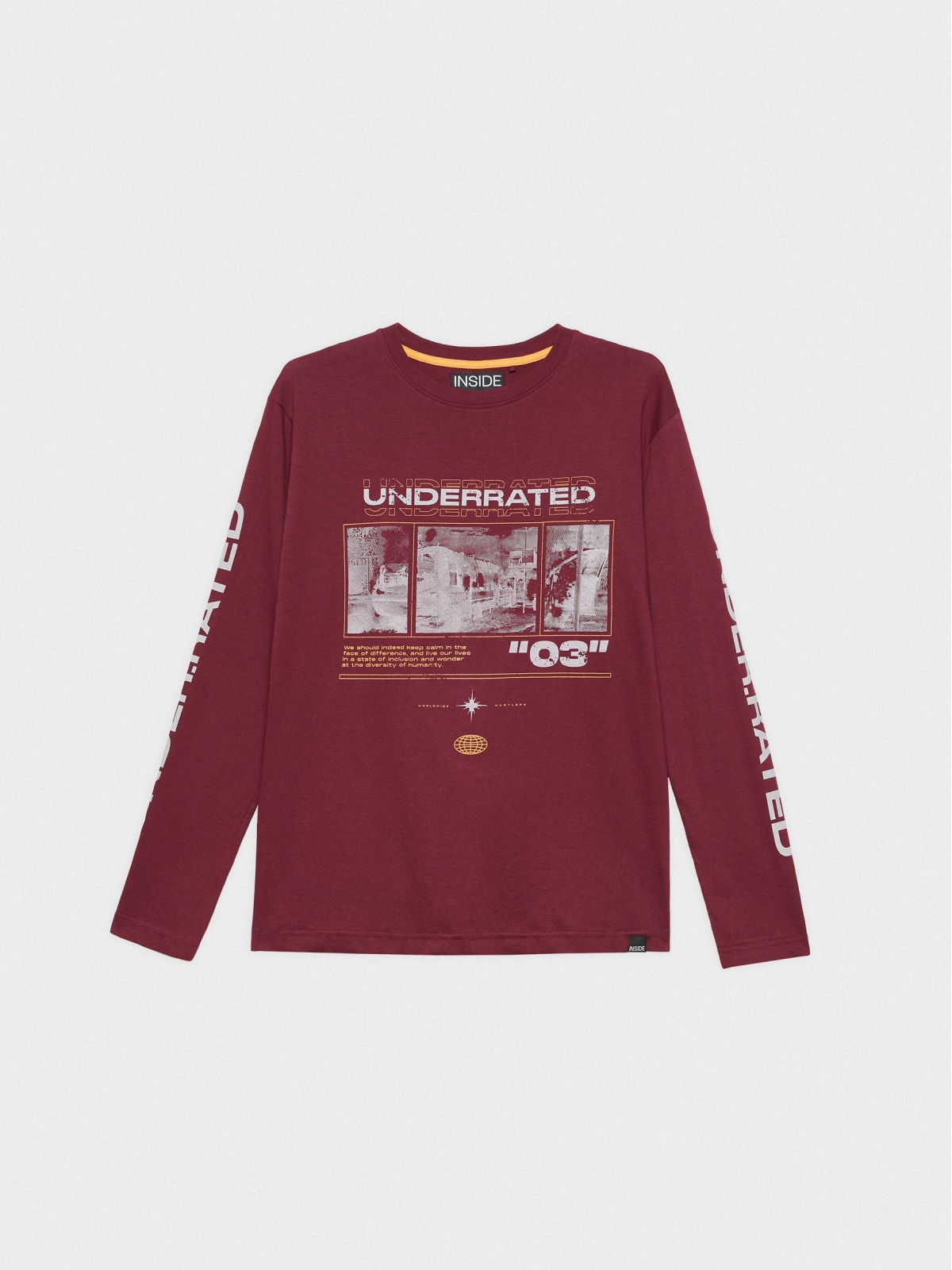 T-shirt UNDERRATED borgonha vista detalhe