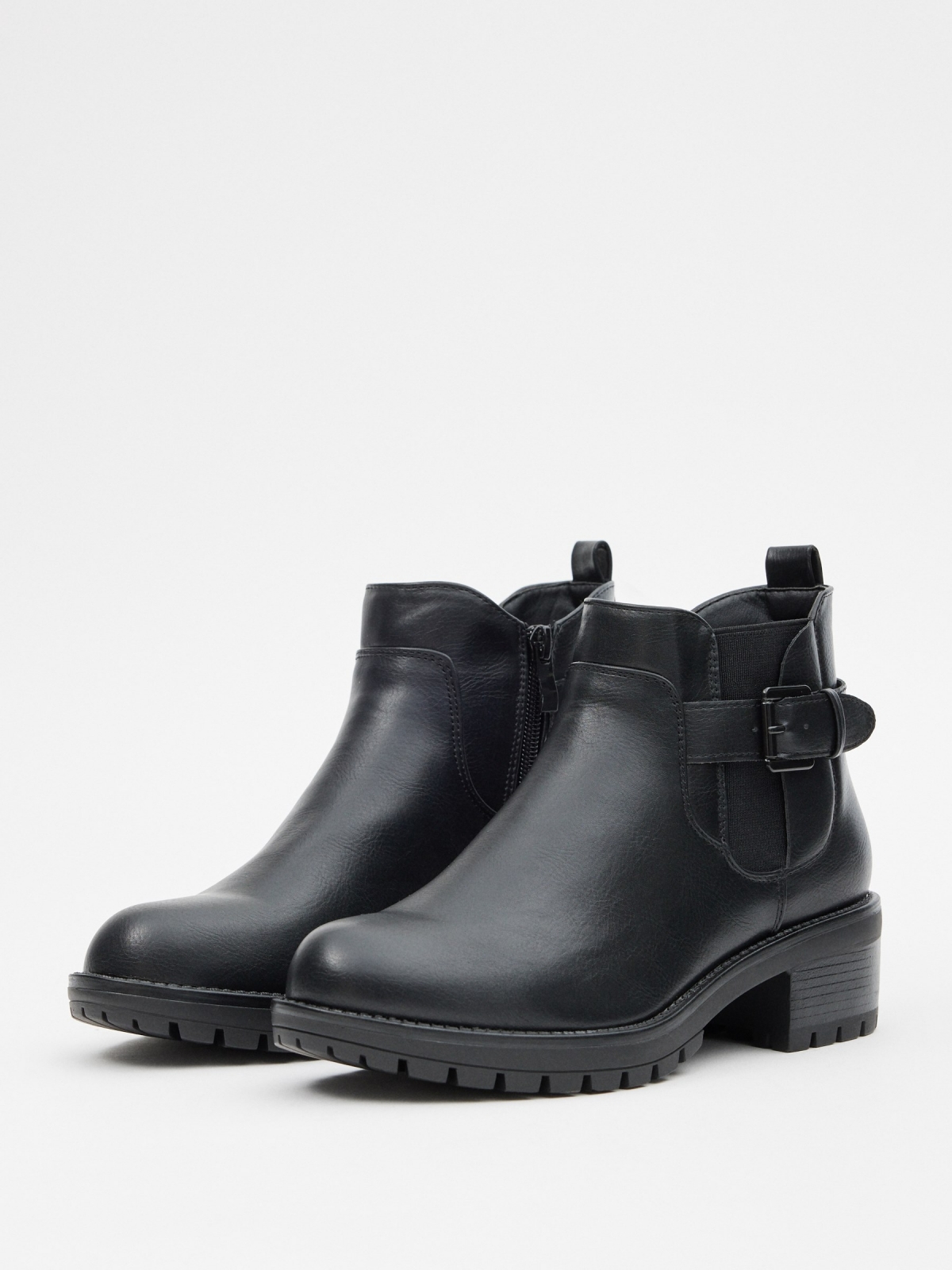 Ankle boots with buckle and elastics black 45º front view