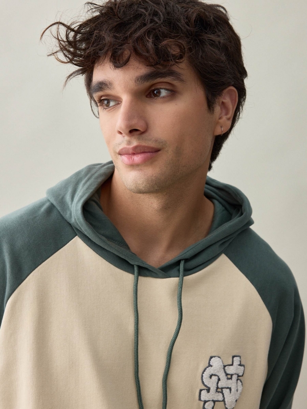  Block color kangaroo sweatshirt greyish green