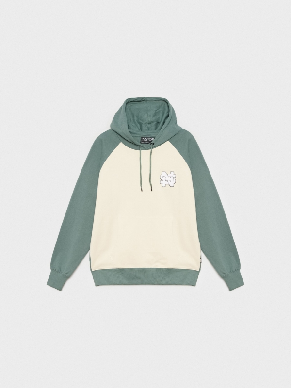 Block color kangaroo sweatshirt greyish green detail view