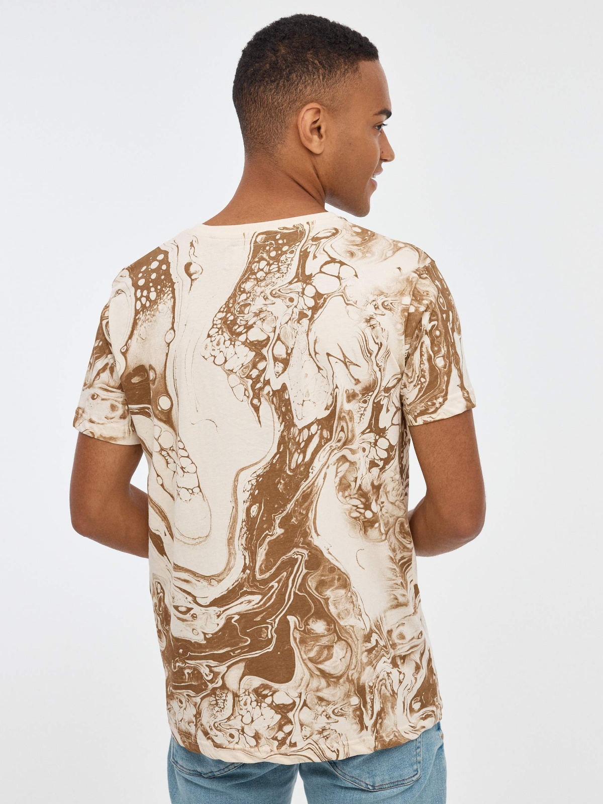 Psychedelic print t-shirt sand middle back view