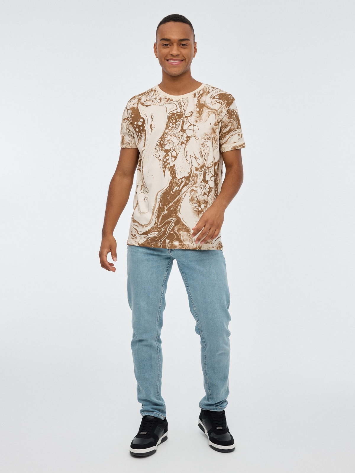 Psychedelic print t-shirt sand front view