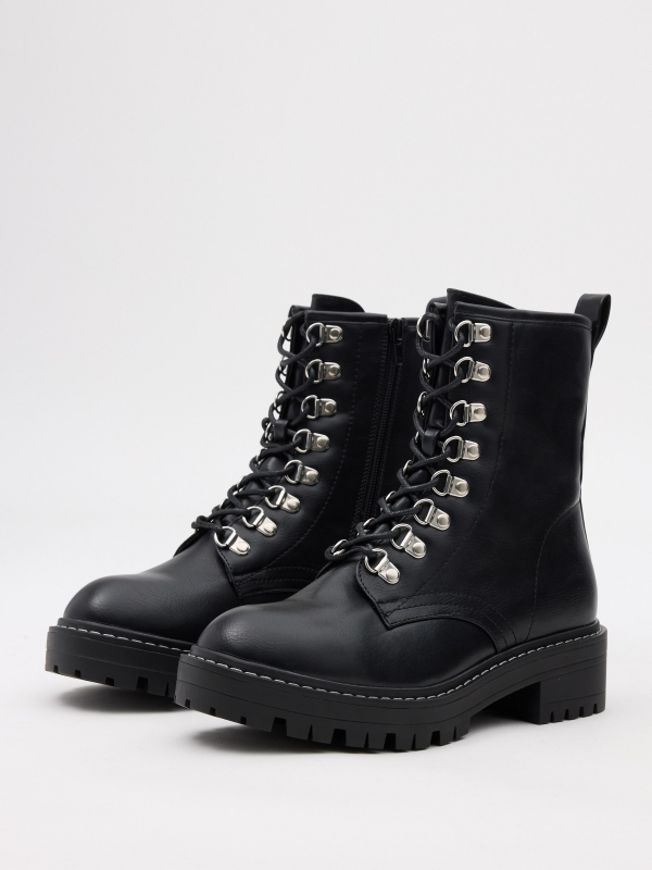 Platform and lace-up boots black 45º front view