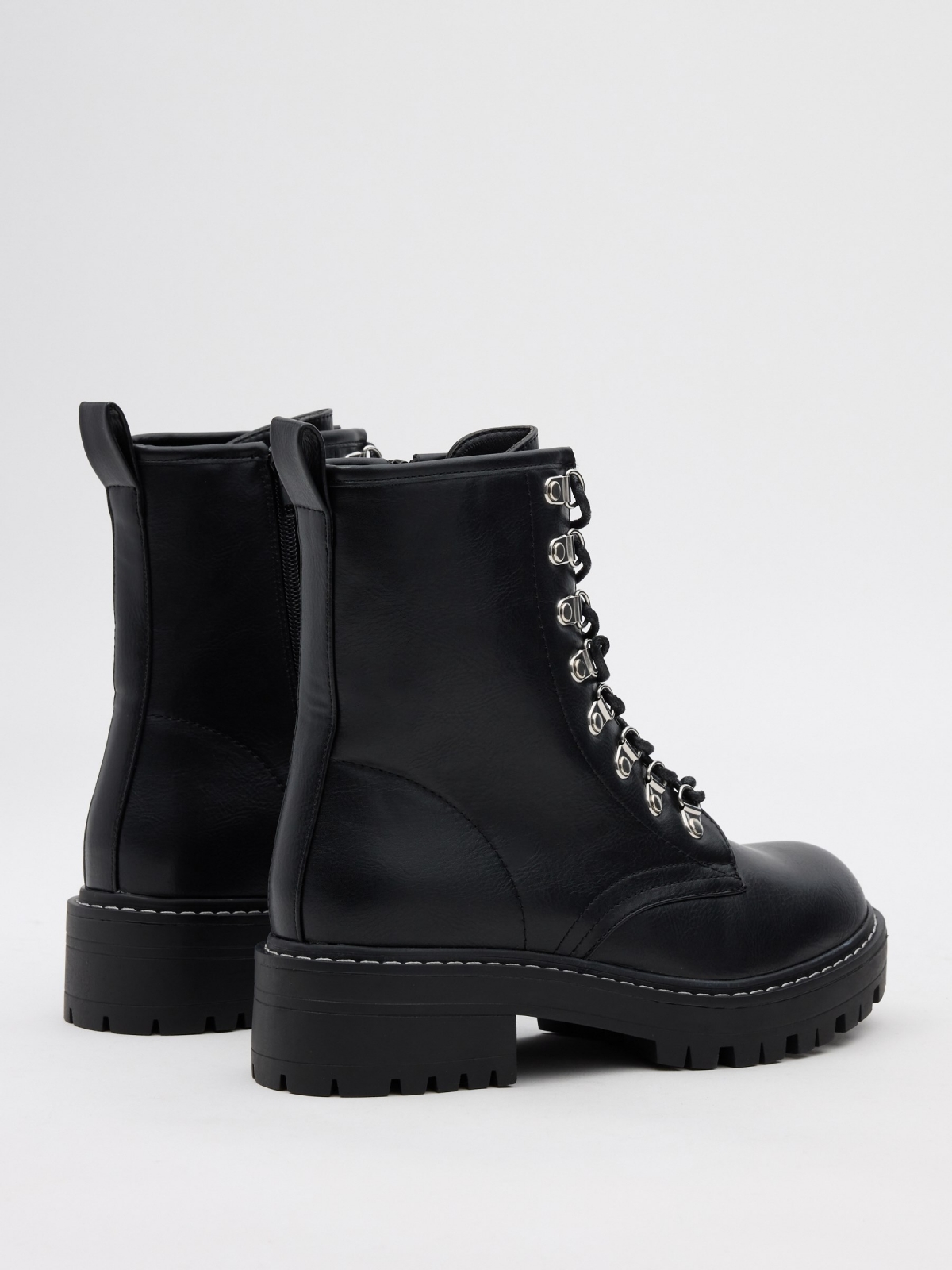 Platform and lace-up boots black 45º back view