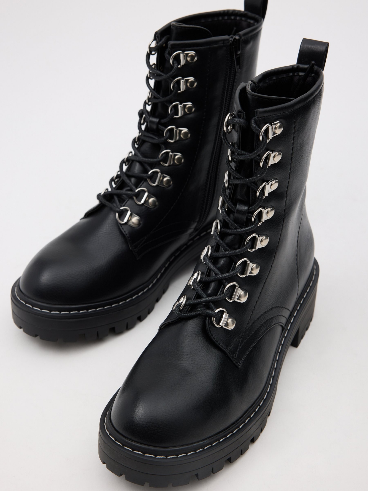 Platform and lace-up boots black detail view