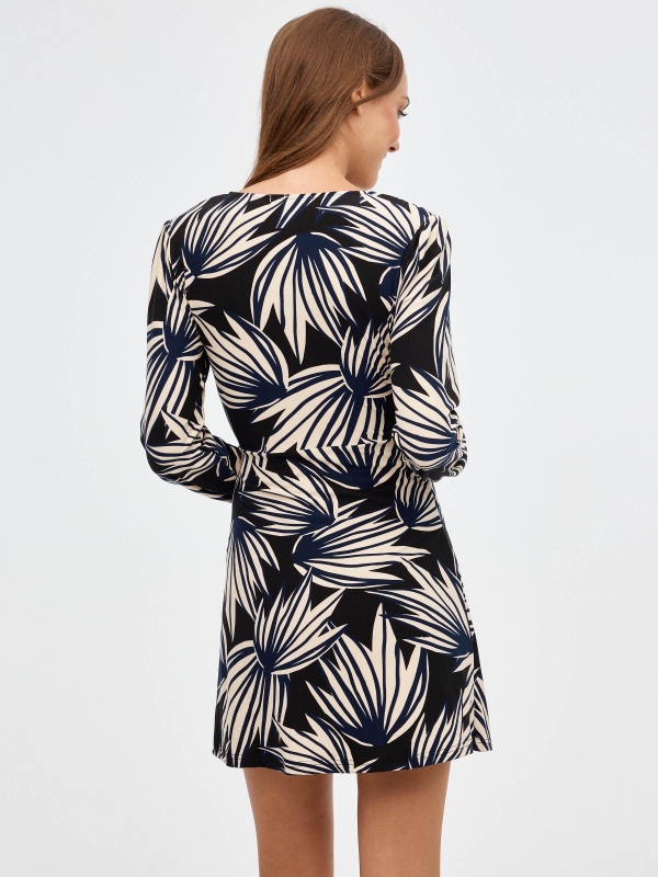 Mini cross neckline dress printed multicolor middle back view