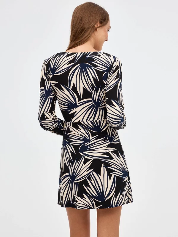 Vestido mini escote cruzado printed multicolor vista media trasera