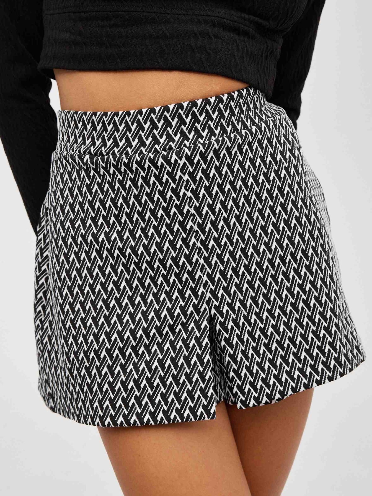 Geometric jacquard skort black front view