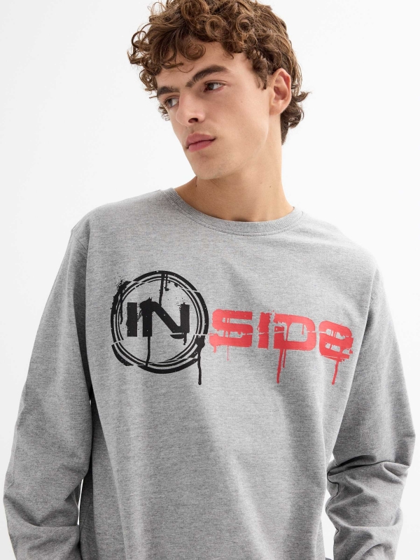  Hoodless sweatshirt with logo melange grey