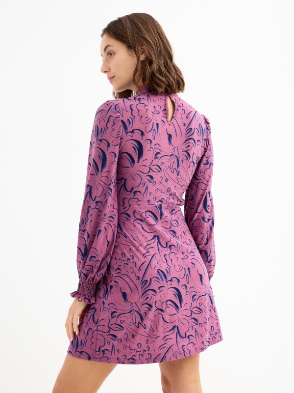 Mini halter print cut out dress purple three-quarter back view