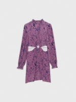 %Pto% Vestido mini halter print cut out morado vista frontal