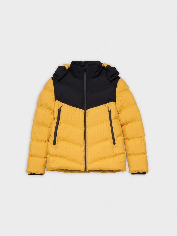  Block color quilted coat yellow front view