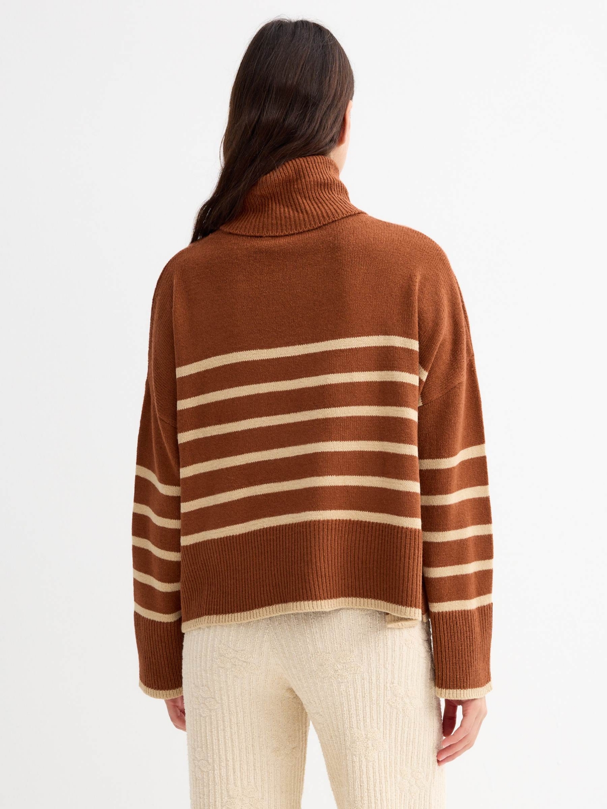 Turtleneck crop sweater brown middle back view