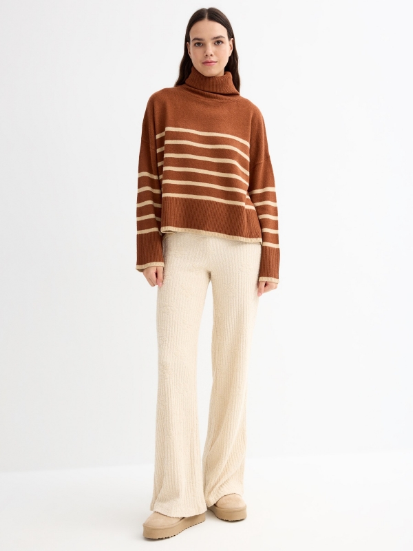 Turtleneck crop sweater brown general front view