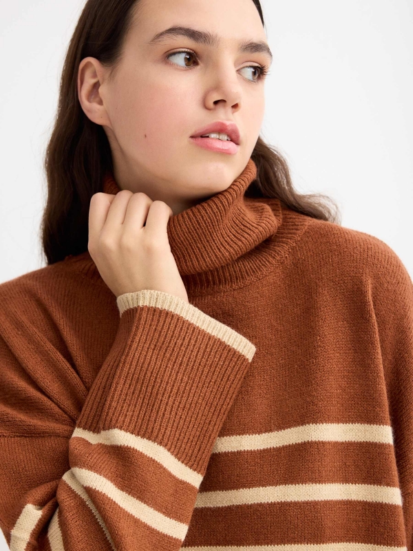 Turtleneck crop sweater brown detail view