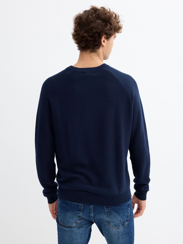 Basic ribbed sweater navy middle back view