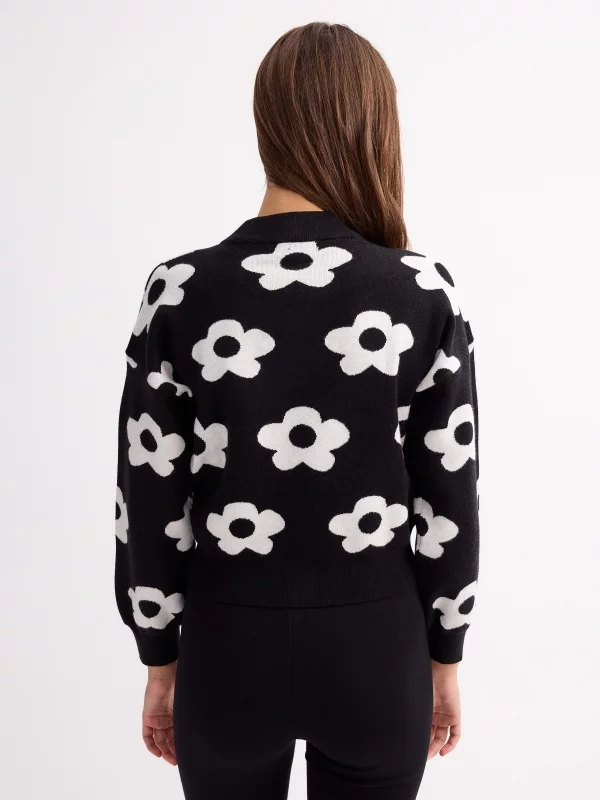 Jersey crop print flores negro vista media trasera