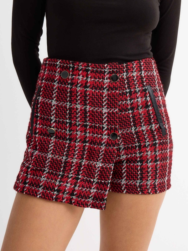 Tweed skort with buttons red front detail view