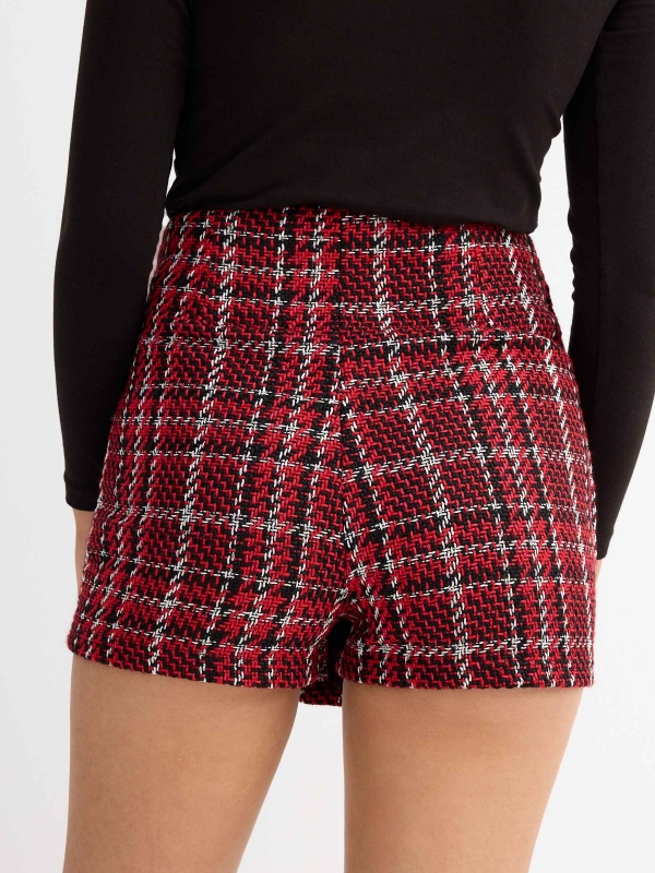 Tweed skort with buttons red back detail view