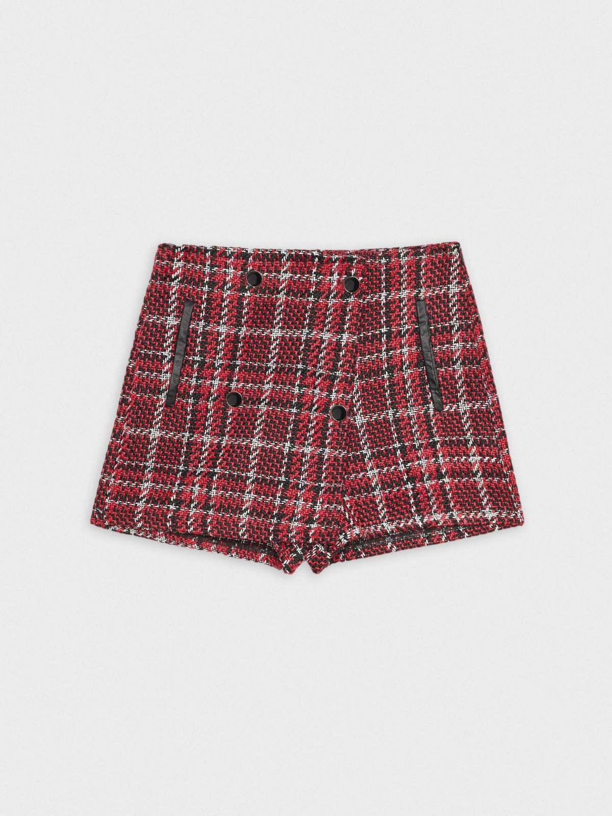  Tweed skort with buttons red front view