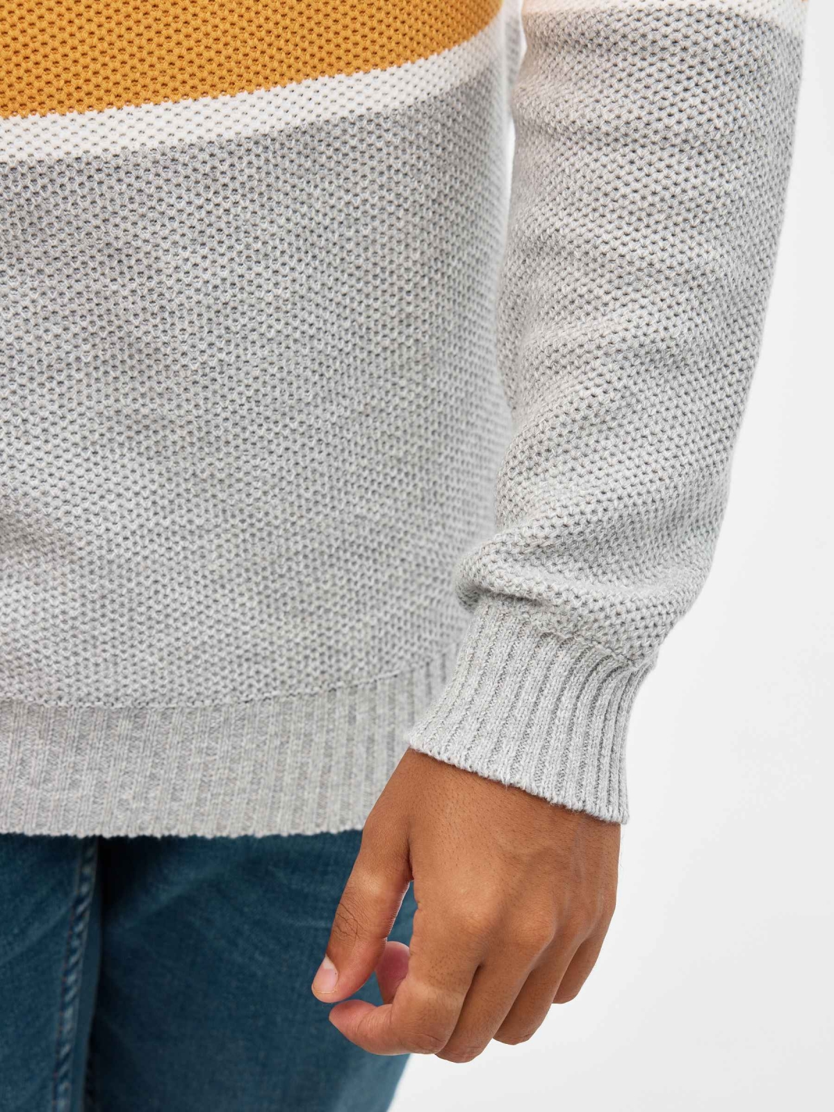 Striped turtleneck sweater navy detail view