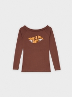 %Pto% T-shirt com letras estampadas gola barco chocolate