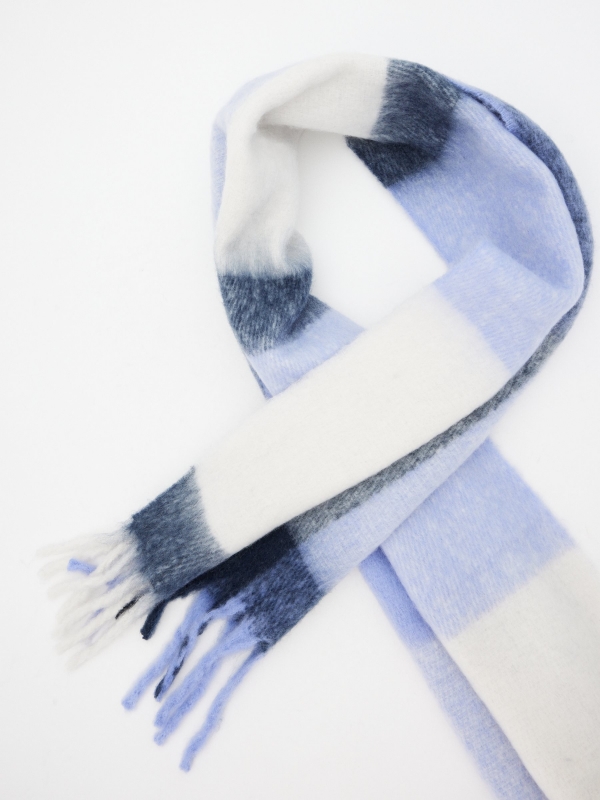 Oversized scarf in blue tones blue detail view