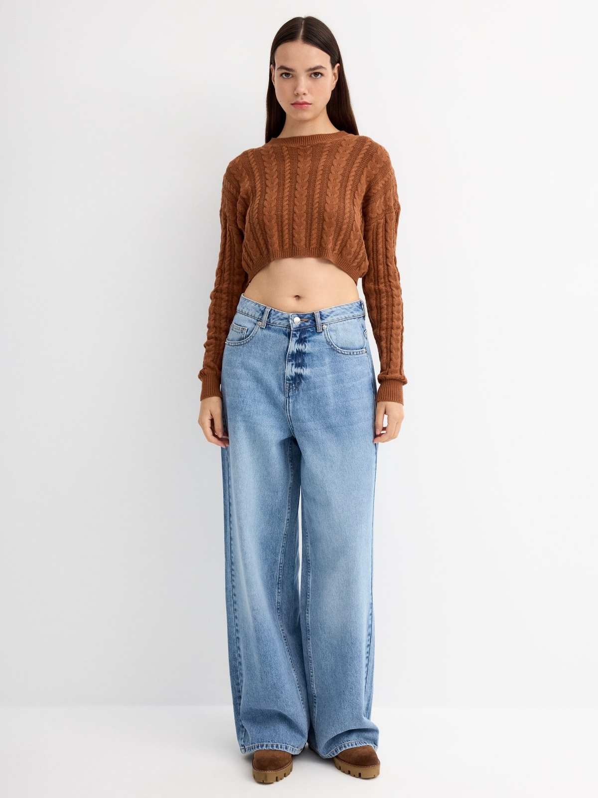 Eights knitted crop sweater brown general front view