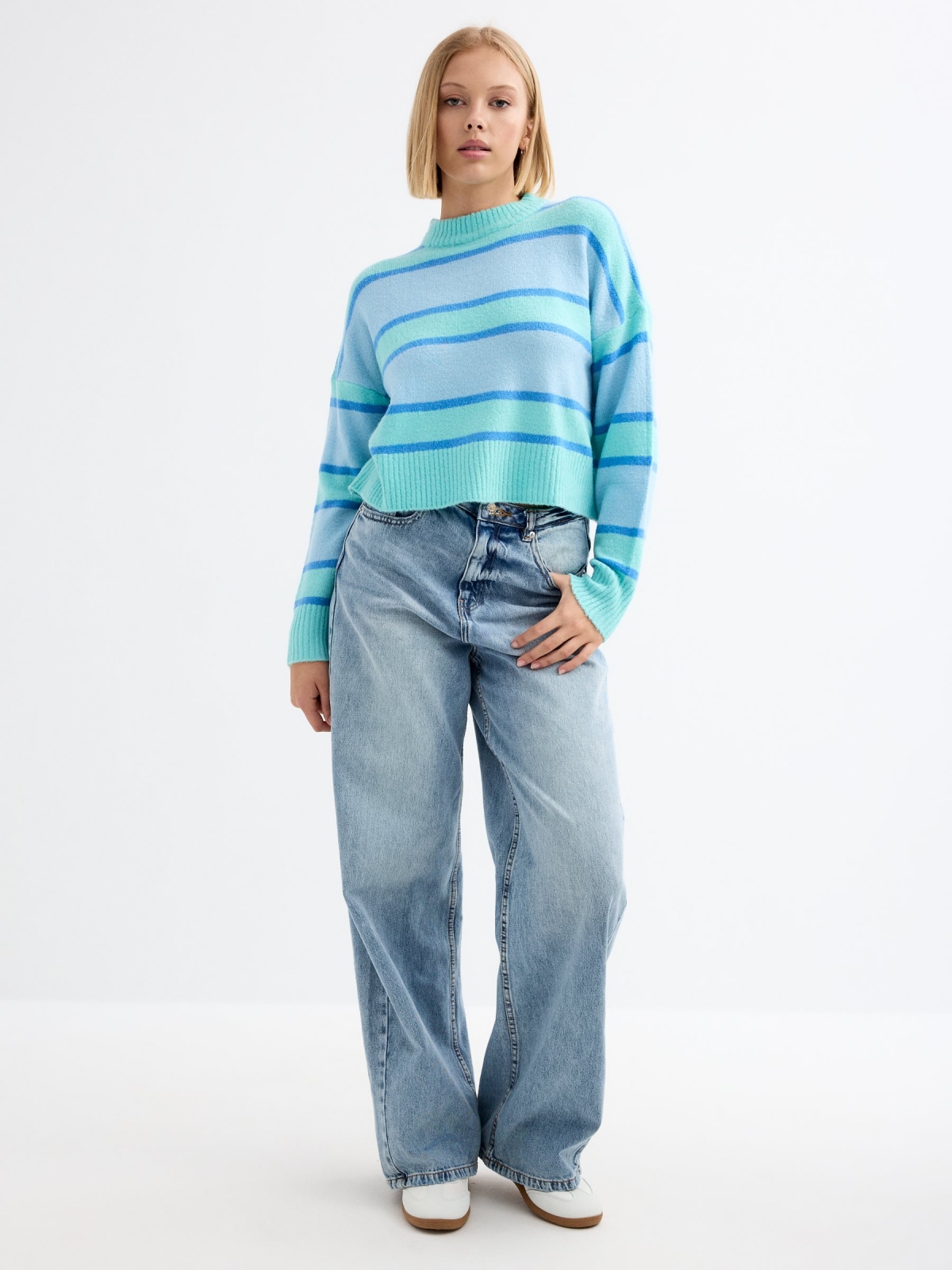 Oversized striped sweater light blue general front view