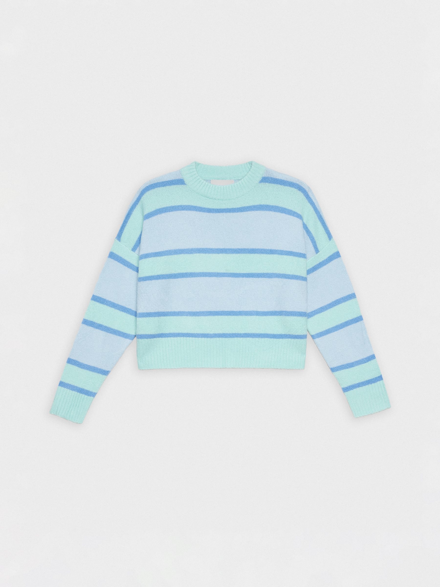 Camisola oversized às riscas azul claro vista meia frontal