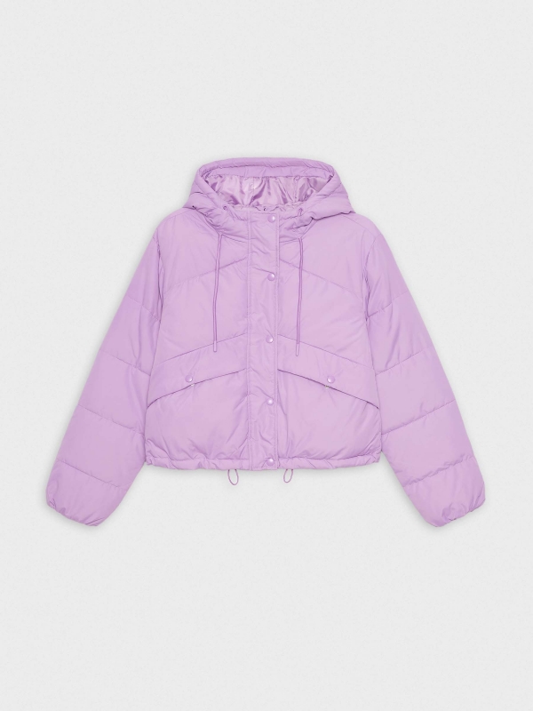  Quilted coat with hood purple front view