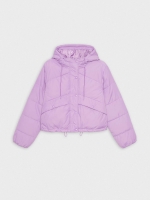 %Pto% Quilted coat with hood purple front view