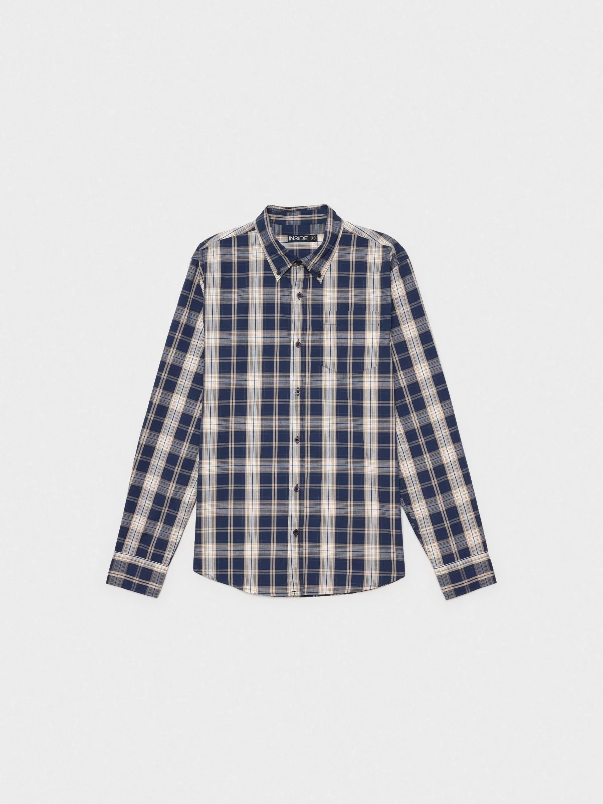  Camisa xadrez com bolso azul vista frontal