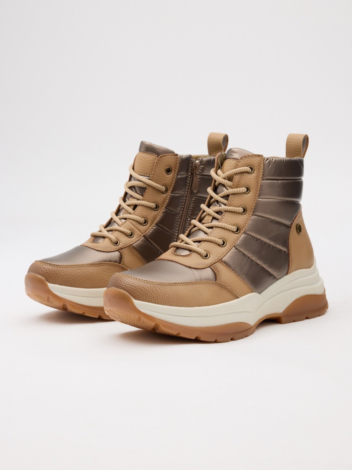 Nylon platform sports boot beige 45º front view